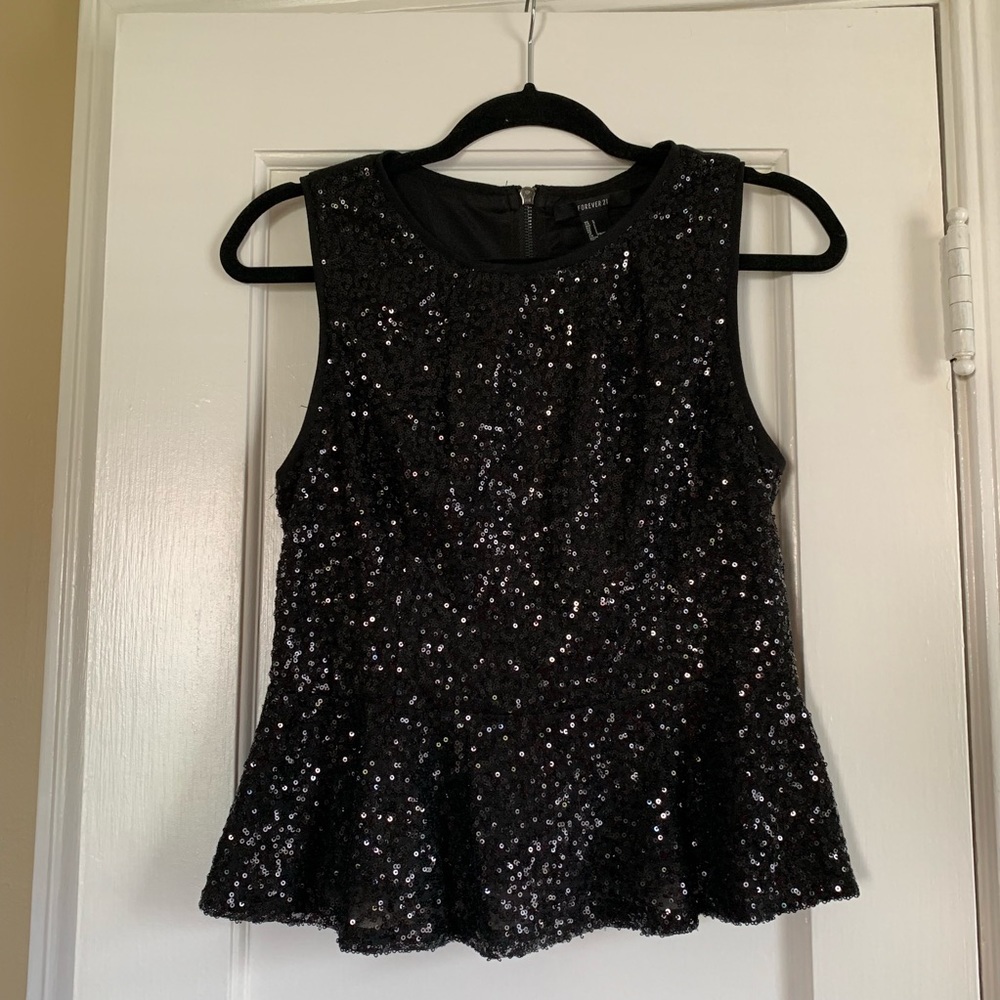 Black sequin peplum tank